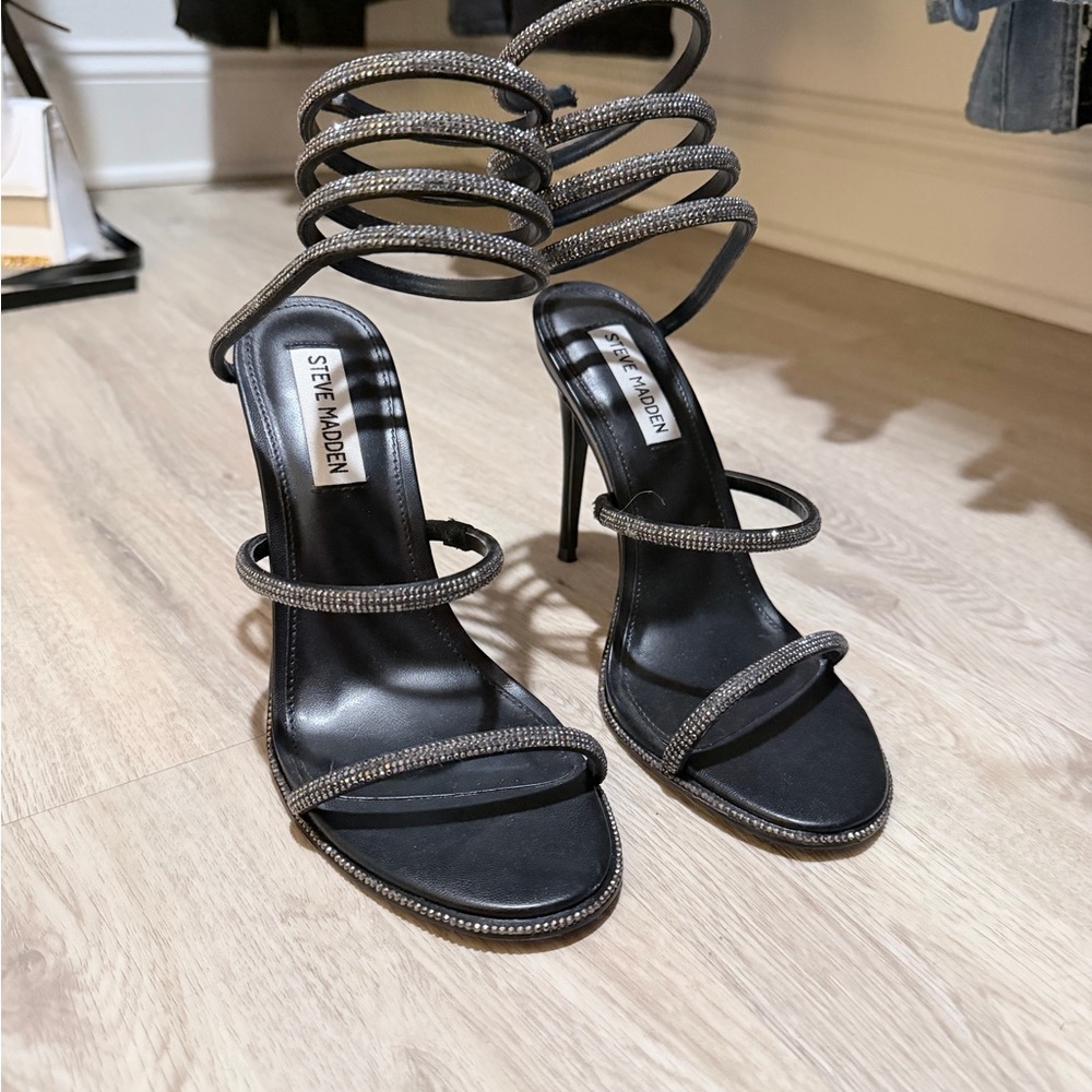Steve Madden Black Rhinestone Strappy Heels